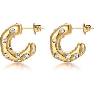 Cubic Zirconia Huggie Earrings – 14K Gold Plated Hoops